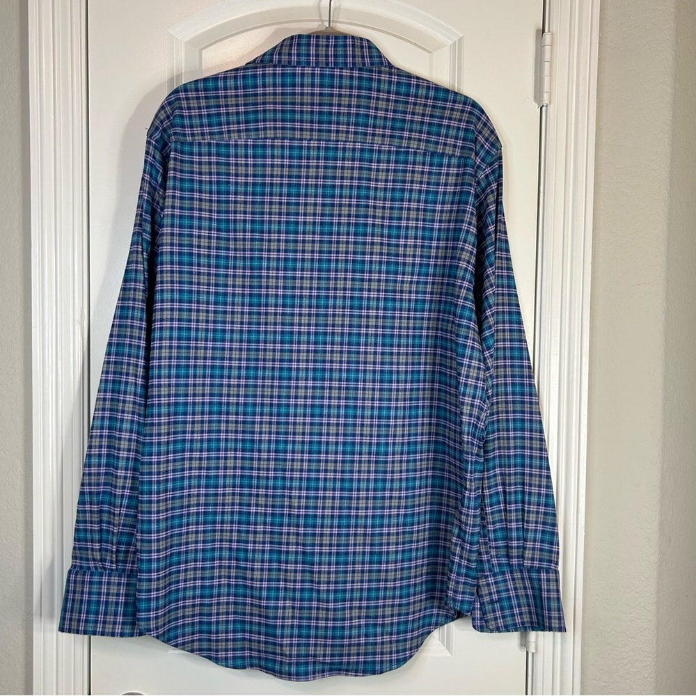 Peter Millar Soft button down Blue Plaid Men's size medium Shirt long sleeve - Picture 3 of 10